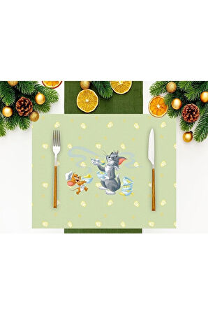 Home Green Tom & Jerry Kumaş Amerikan Servis 4'lü Set 35x50cm