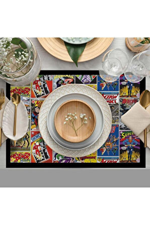 Justice League Kumaş Amerikan Servis 4'lü Set 35x50cm (warner Bros Lisanslı Ürün, Keten Kumaş)