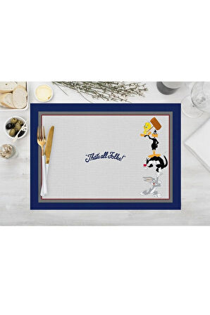 That's All Folks Kumaş Amerikan Servis 4'lü Set 35x50cm (warner Bros Lisanslı Ürün, Keten Kumaş)