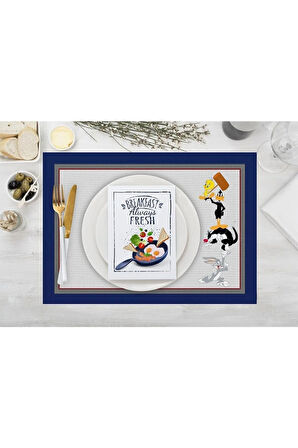 That's All Folks Kumaş Amerikan Servis 4'lü Set 35x50cm (warner Bros Lisanslı Ürün, Keten Kumaş)