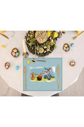 Tom And Jerry Kumaş Amerikan Servis 4'lü Set 35x50cm (Warner Bros Lisanslı Ürün, Keten Kumaş)