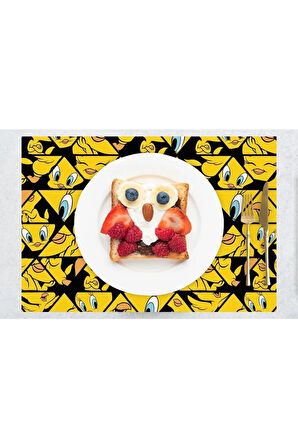 Tweety Face Kumaş Amerikan Servis 4'lü Set 35x50cm (warner Bros Lisanslı Ürün, Keten Kumaş)