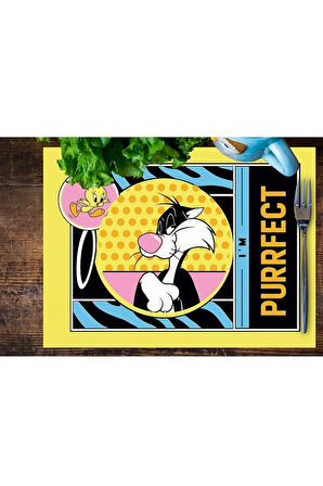 Tweety Teams Kumaş Amerikan Servis 4'lü Set 35x50cm (warner Bros Lisanslı Ürün, Keten Kumaş)