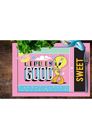 Tweety Teams Kumaş Amerikan Servis 4'lü Set 35x50cm (warner Bros Lisanslı Ürün, Keten Kumaş)
