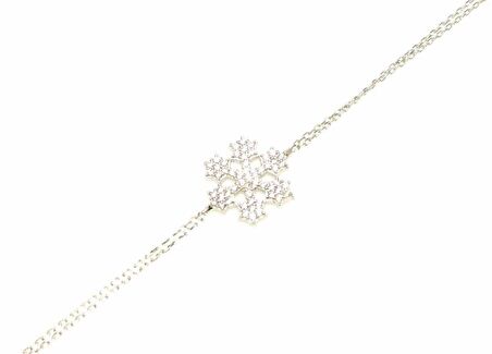 925 Ayar Gümüş Yıldız Kar Tanesi Bileklik Beyaz - Beyaz Taş