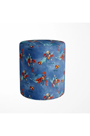 Blue Superman Puf (Warner Bros Lisanslı Ürün, Süet Kumaş, Uluslararası Solmama Sertifikası)