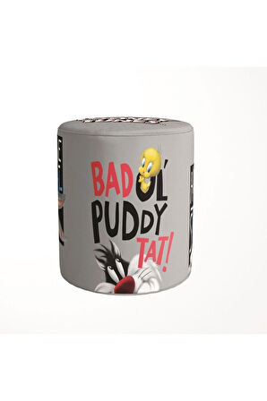 Grey Tweety Puf (Warner Bros Lisanslı Ürün, Süet Kumaş, Uluslararası Solmama Sertifikası)