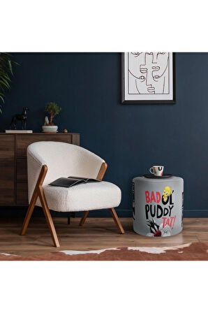 Grey Tweety Puf (Warner Bros Lisanslı Ürün, Süet Kumaş, Uluslararası Solmama Sertifikası)