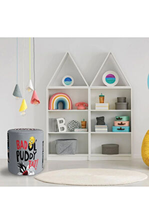 Grey Tweety Puf (Warner Bros Lisanslı Ürün, Süet Kumaş, Uluslararası Solmama Sertifikası)