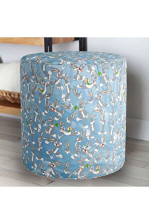 Mavi Bugs Bunny Puf (Warner Bros Lisanslı Ürün, Süet Kumaş, Uluslararası Solmama Sertifikası)