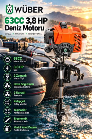 63CC 3,8 HP Benzinli Deniz Motoru – Şişme Bot Sandal Tekne İçin 2 Zamanlı Motor