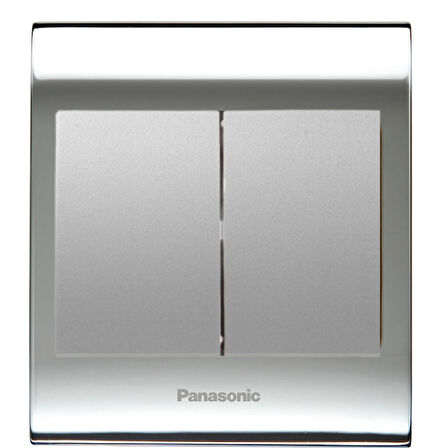 Viko Panasonic Thea Blu İkili Anahtar, Çerçeve Chrome+Beyaz, Kapak Metalik Beyaz