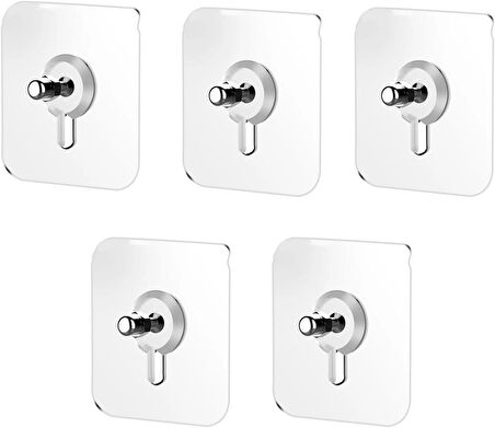 Microcase Güçlü Plastik Yapışkanlı 10mm Hanger Vidalı Eşya Ürün Raf Tutucu Askılık 5 Adet - Şeffaf AL4265