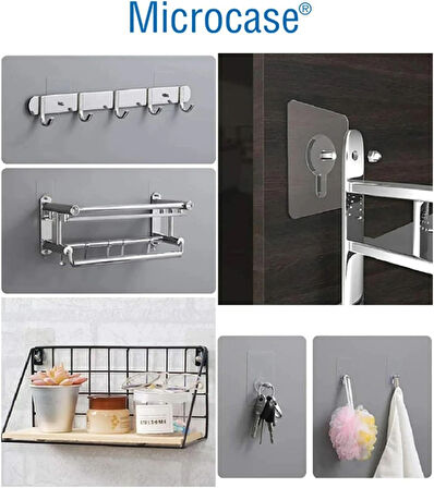 Microcase Güçlü Plastik Yapışkanlı 10mm Hanger Vidalı Eşya Ürün Raf Tutucu Askılık 5 Adet - Şeffaf AL4265