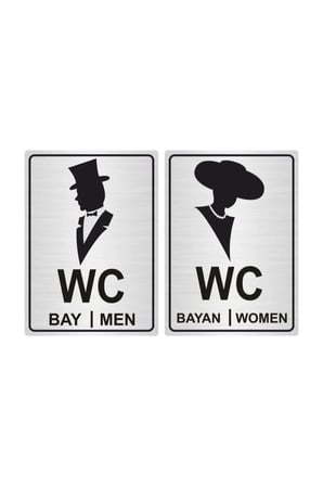 Bay-bayan Wc Yönlendirme Yazısı Metal Gümüş 2'li 13x10 Cm