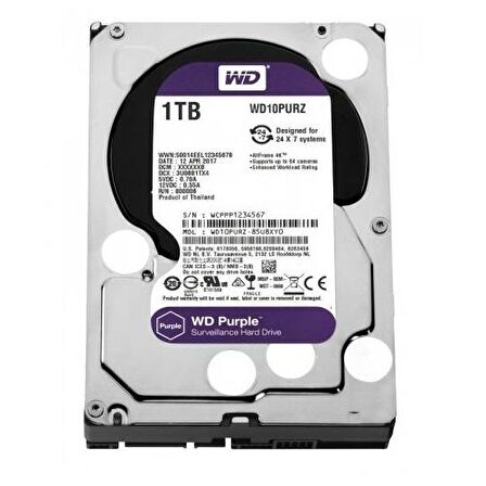 WD Purple WD10PURZ 3.5 inç 1 TB 5400 RPM Sata 3.0 Harddisk 