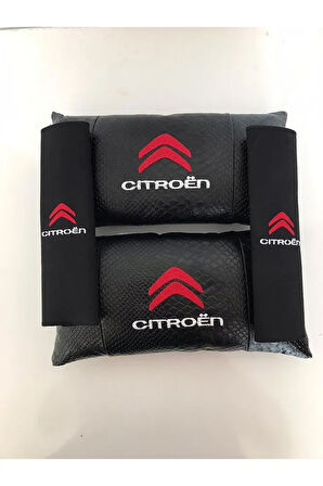 Citroen Uyumlu Nakışlı Deri Boyun Yastık Ve Kemer Pedi