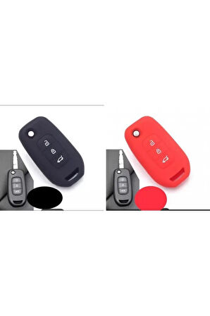 2 Adet Megane 4 Joy - Clio 5 Ve Koleos Silikon Anahtar Koruma Kılıfı Siyah Ve Kırmızı Renk