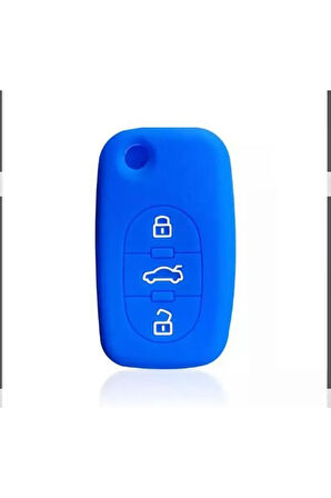 Audi A2 A3 A4 A6 A8 Uyumlu Silikon Anahtar Koruma Kılıfı 3 Tuşlu Mavi Renk