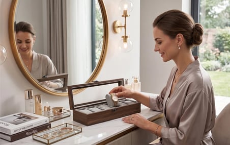 Woodini Premium Gri 6'lı Ahşap Saat Kutusu - Yeni Nesil Yastıklı