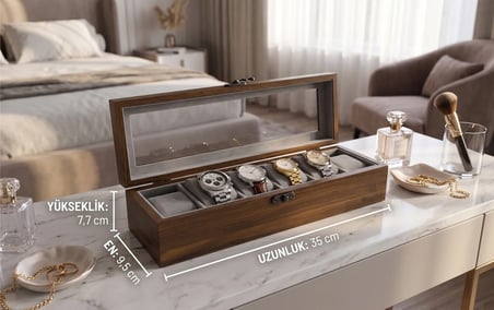 Woodini Premium Gri 6'lı Ahşap Saat Kutusu - Yeni Nesil Yastıklı