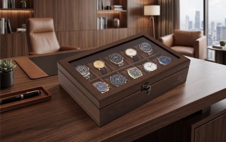 Woodini Premium Taba 10'lu Ahşap Saat Kutusu - Yeni Nesil Yastıklı