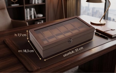 Woodini Premium Taba 12'li Ahşap Saat Kutusu - Yeni Nesil Yastıklı