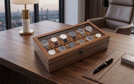 Woodini Premium Taba 12'li Ahşap Saat Kutusu - Yeni Nesil Yastıklı