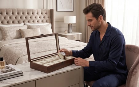 Woodini Premium Krem 12'li Ahşap Saat Kutusu - Yeni Nesil Yastıklı