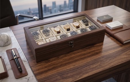 Woodini Premium Krem 12'li Ahşap Saat Kutusu - Yeni Nesil Yastıklı