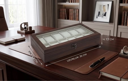 Woodini Premium Krem 12'li Ahşap Saat Kutusu - Yeni Nesil Yastıklı