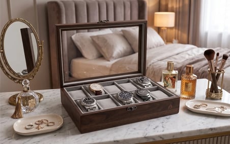 Woodini Premium Gri 10'lu Ahşap Saat Kutusu - Yeni Nesil Yastıklı