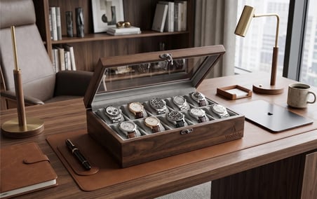 Woodini Premium Gri 10'lu Ahşap Saat Kutusu - Yeni Nesil Yastıklı