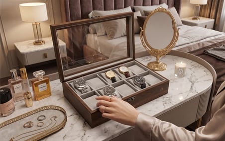 Woodini Premium Gri 10'lu Ahşap Saat Kutusu - Yeni Nesil Yastıklı