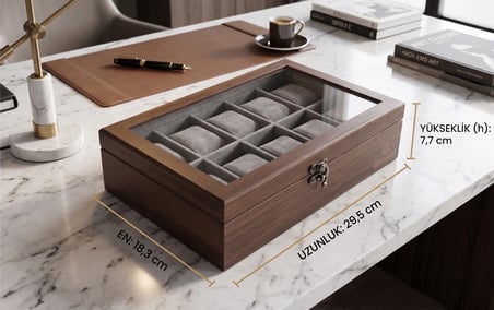 Woodini Premium Gri 10'lu Ahşap Saat Kutusu - Yeni Nesil Yastıklı
