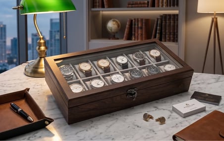 Woodini Premium Gri 12'li Ahşap Saat Kutusu - Yeni Nesil Yastıklı