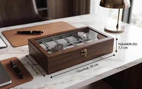 Woodini Premium Gri 12'li Ahşap Saat Kutusu - Yeni Nesil Yastıklı