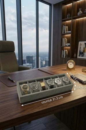 Woodini Gri Flok Kumaş 6'lı Saat Kutusu – Yeni Nesil Ergonomik Yastıklı