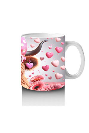 Çocuklara Sütü Sevdiren Pembe Kurdeleli Kalpli Gözlüklü İnek Desenli Kupa Bardak