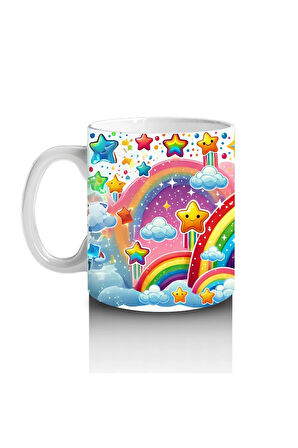 Çocuklara Sütü Sevdiren Gökkuşağı Yelesiyle Sevimli Aslan Desenli Kupa Bardak