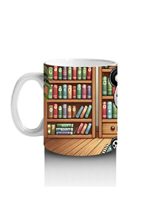 Çocuklara Sütü Sevdiren Kitap Okuyan Sevimli Panda Desenli Kupa Bardak