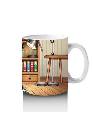 Çocuklara Sütü Sevdiren Kitap Okuyan Sevimli Panda Desenli Kupa Bardak