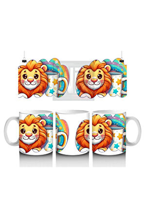 Çocuklara Sütü Sevdiren Renkli Kupasıyla Sevimli Aslan Desenli Kupa Bardak