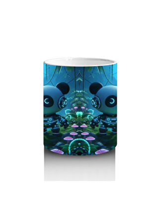 Çocuklara Sütü Sevdiren Gece Ormanında Işıklarla Parlayan Robotik Panda Desenli Kupa Bardak