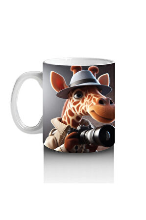 Çocuklara Sütü Sevdiren Dedektif Şapkalı Fotoğrafçı Zürafa Desenli Kupa Bardak