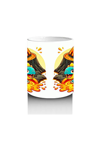 Çocuklara Sütü Sevdiren Lav Kaydırağında Kayarken Neşelenen Dinozor Desenli Kupa Bardak