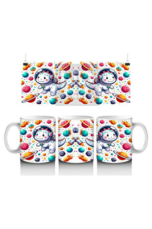 Çocuklara Sütü Sevdiren Astronot Kasklı Sevimli Dinozor Desenli Kupa Bardak