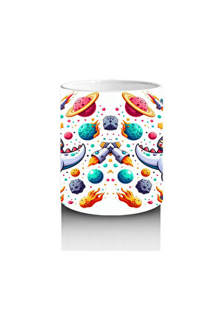 Çocuklara Sütü Sevdiren Astronot Kasklı Sevimli Dinozor Desenli Kupa Bardak