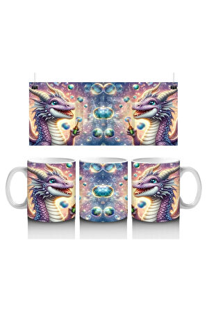 Çocuklara Sütü Sevdiren Baloncuk Üfleyen Renkli Ejderha Desenli Kupa Bardak