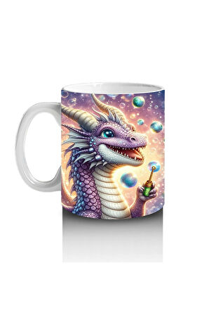 Çocuklara Sütü Sevdiren Baloncuk Üfleyen Renkli Ejderha Desenli Kupa Bardak